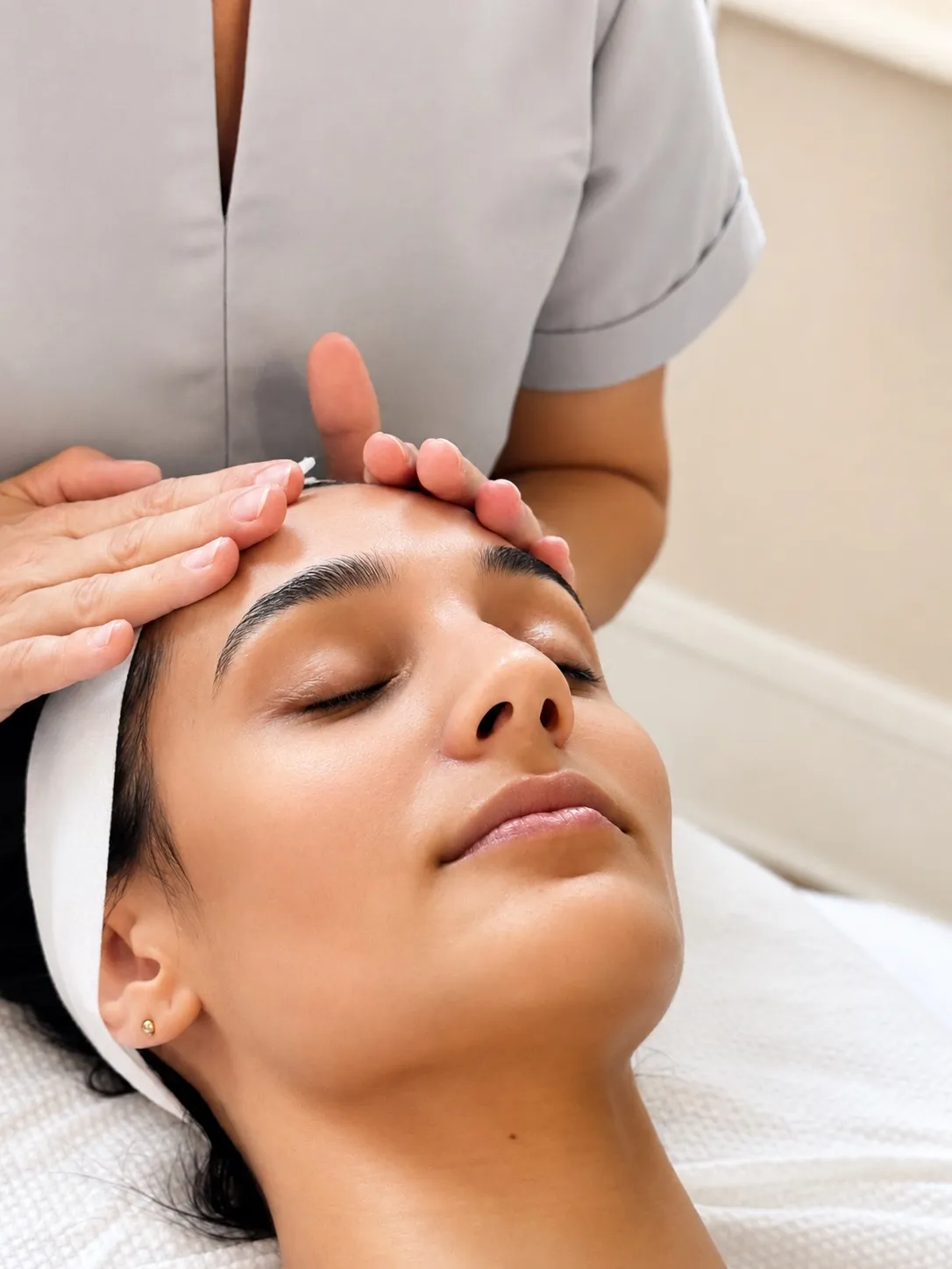 A client receiving a personalised facial treatment at Essência Skin